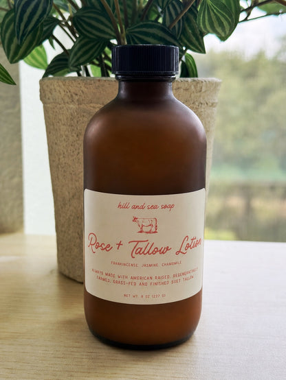 Rose + Tallow Lotion | 100% Grass Fed/Finished, Regeneratively Farmed, Suet Tallow